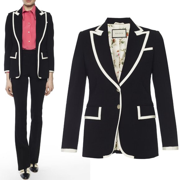 GUCCI JACKET BLACK CONTRAST TRIM SINGLE BREASTED sz 40 IT 4 US - Picture 1 of 15